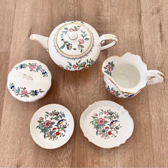 Rare Aynsley 'Pembroke' Tea Set - Tea Pot Creamer Sugar Bowl‎ & 2 Dishes Vintage - Picture 2 of 11